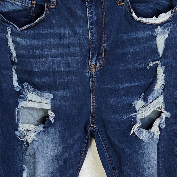 S.O.N.G Curvy Dark Wash Blue High Rise Skinny Ankle Distressed Jeans Jr Sz 13/31 - Picture 3 of 16
